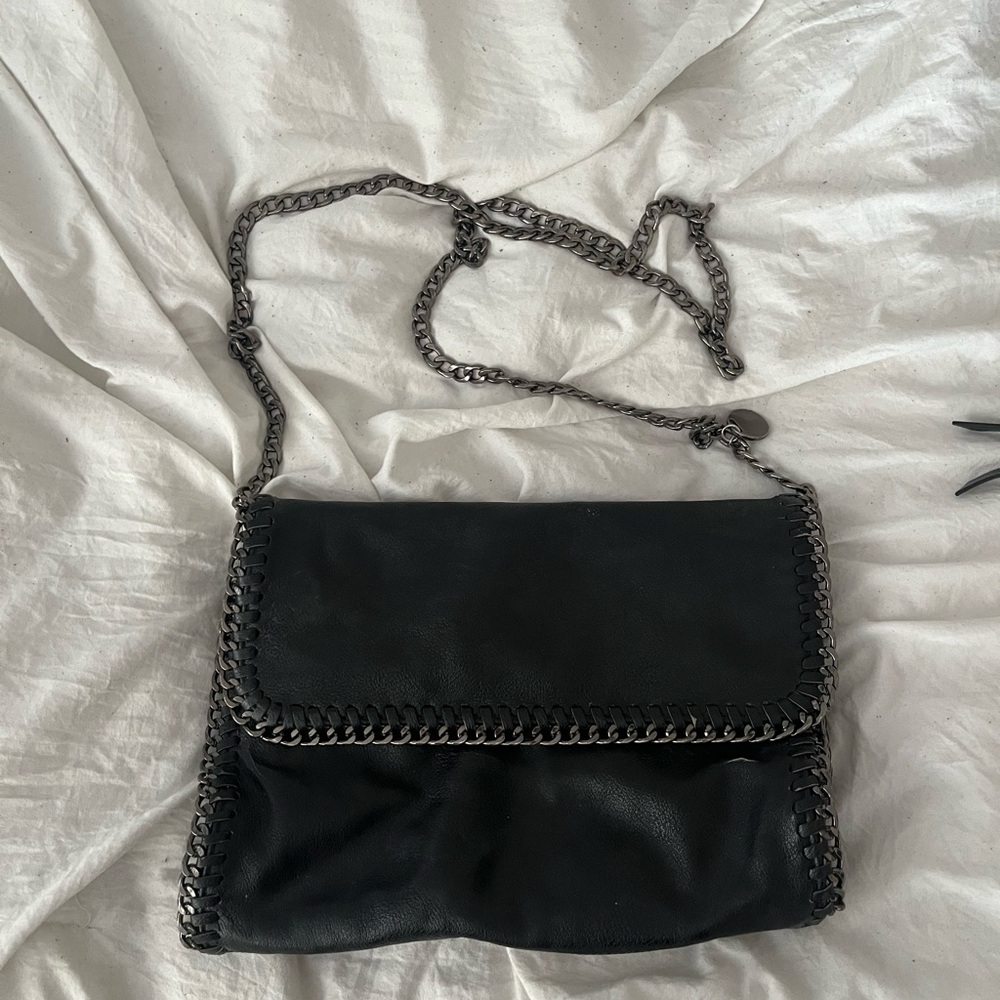 Black Chain-Trim Crossbody Bag